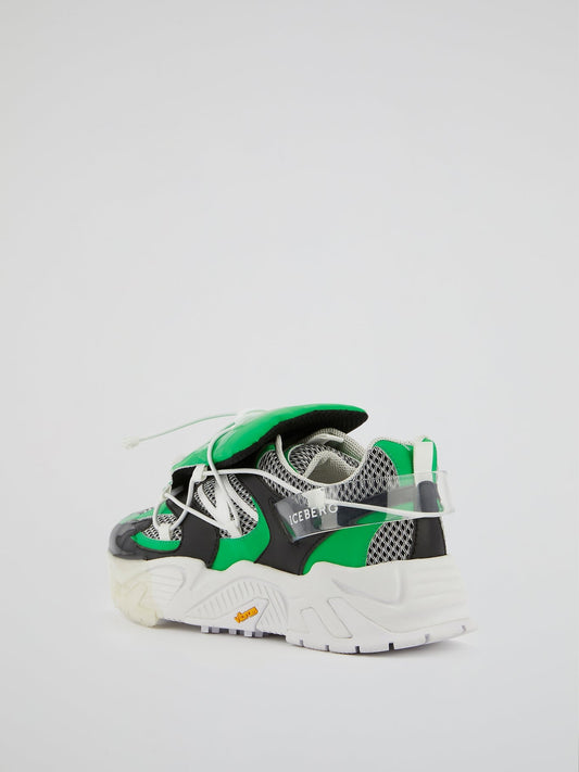 Green Mesh Panel Chunky Sneakers