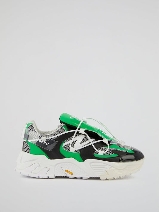 Green Mesh Panel Chunky Sneakers