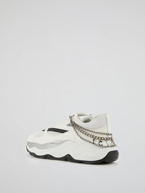 White Logo Chain Embellished Sneakers