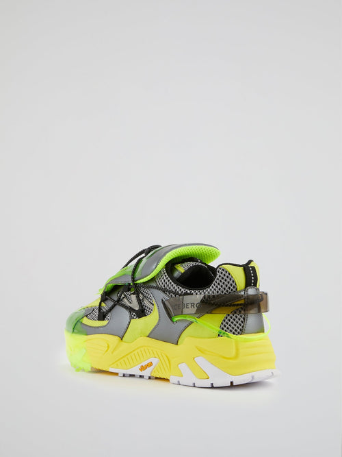 Yellow Mesh Panel Chunky Sneakers