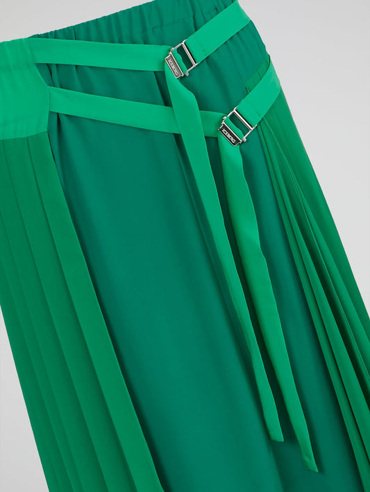 Green Pleated Maxi Skirt