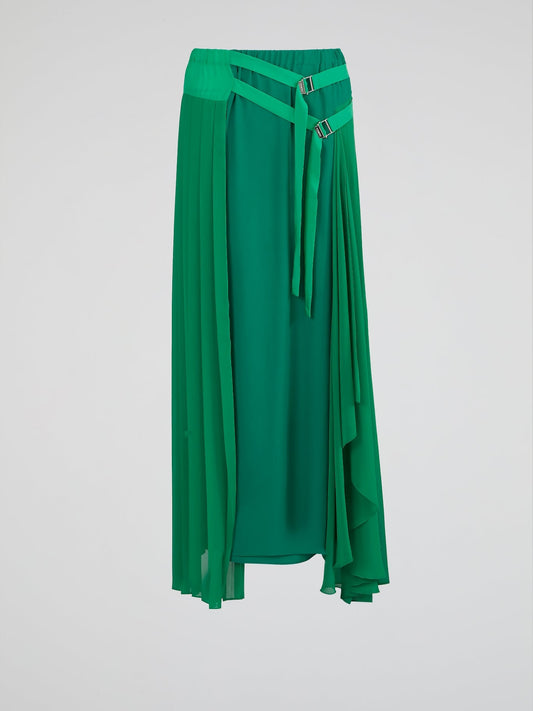 Green Pleated Maxi Skirt