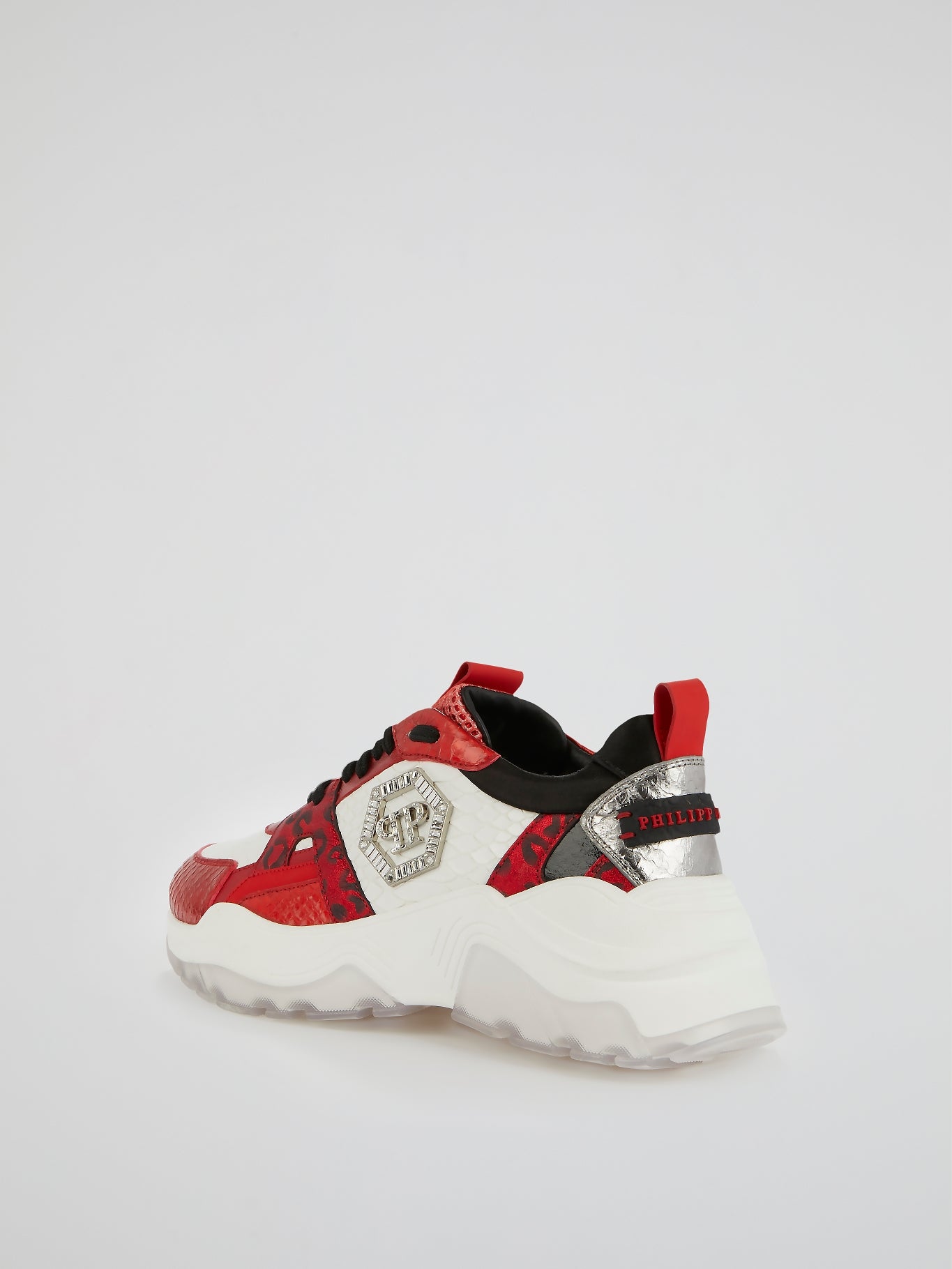 Red Chunky Sole Leather Sneakers