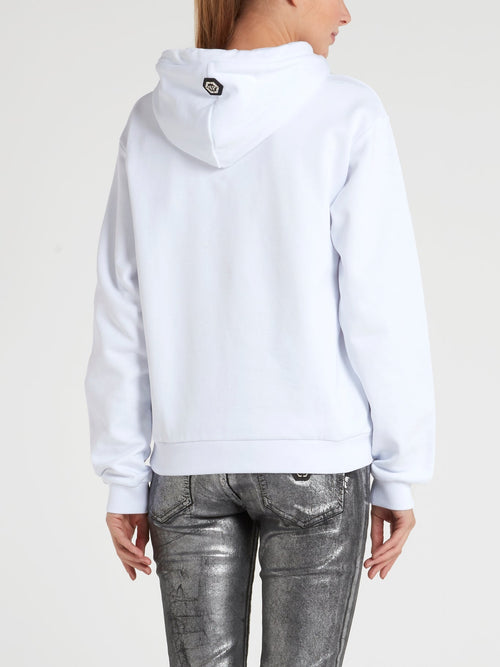 White Strass Logo Hoodie