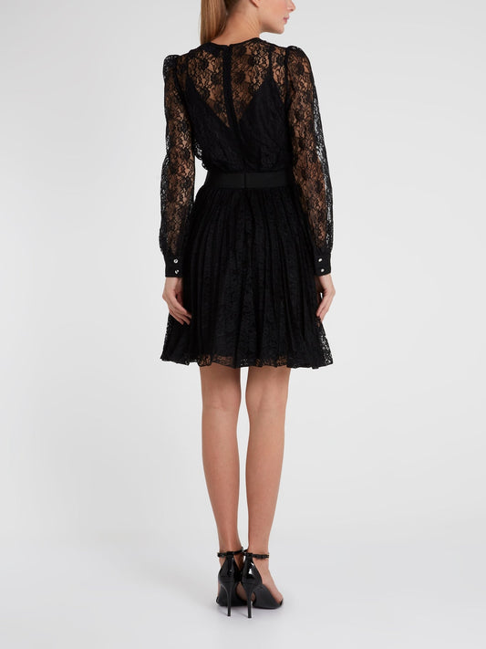 Black Surplice Lace Mini Dress