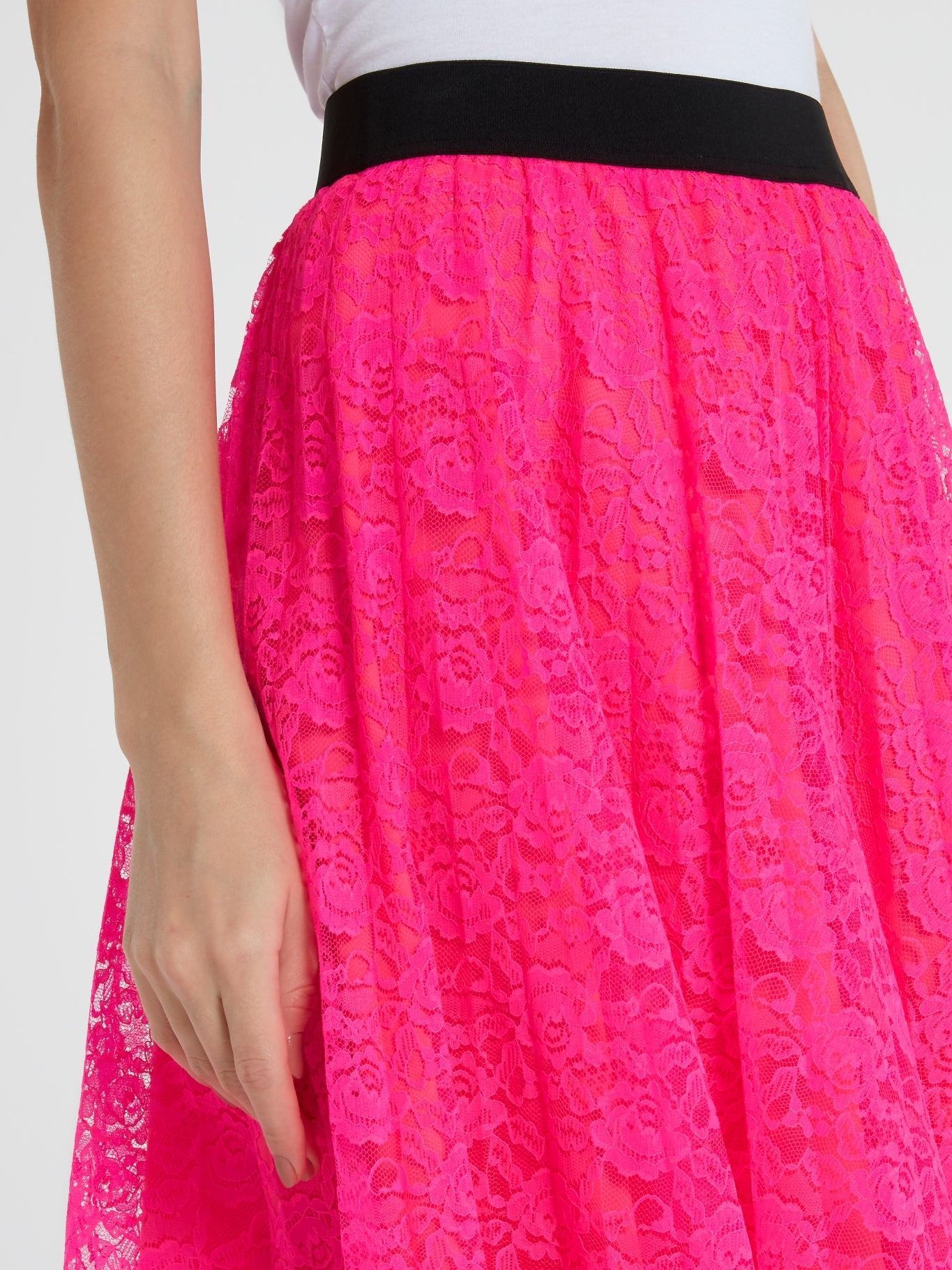 Pink Lace Midi Skirt