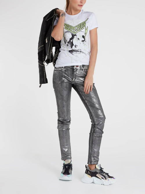 White Studded Skull T-Shirt