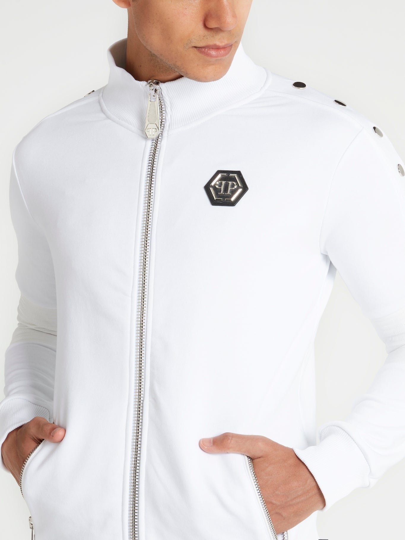 White Zip-Up Track Jacket