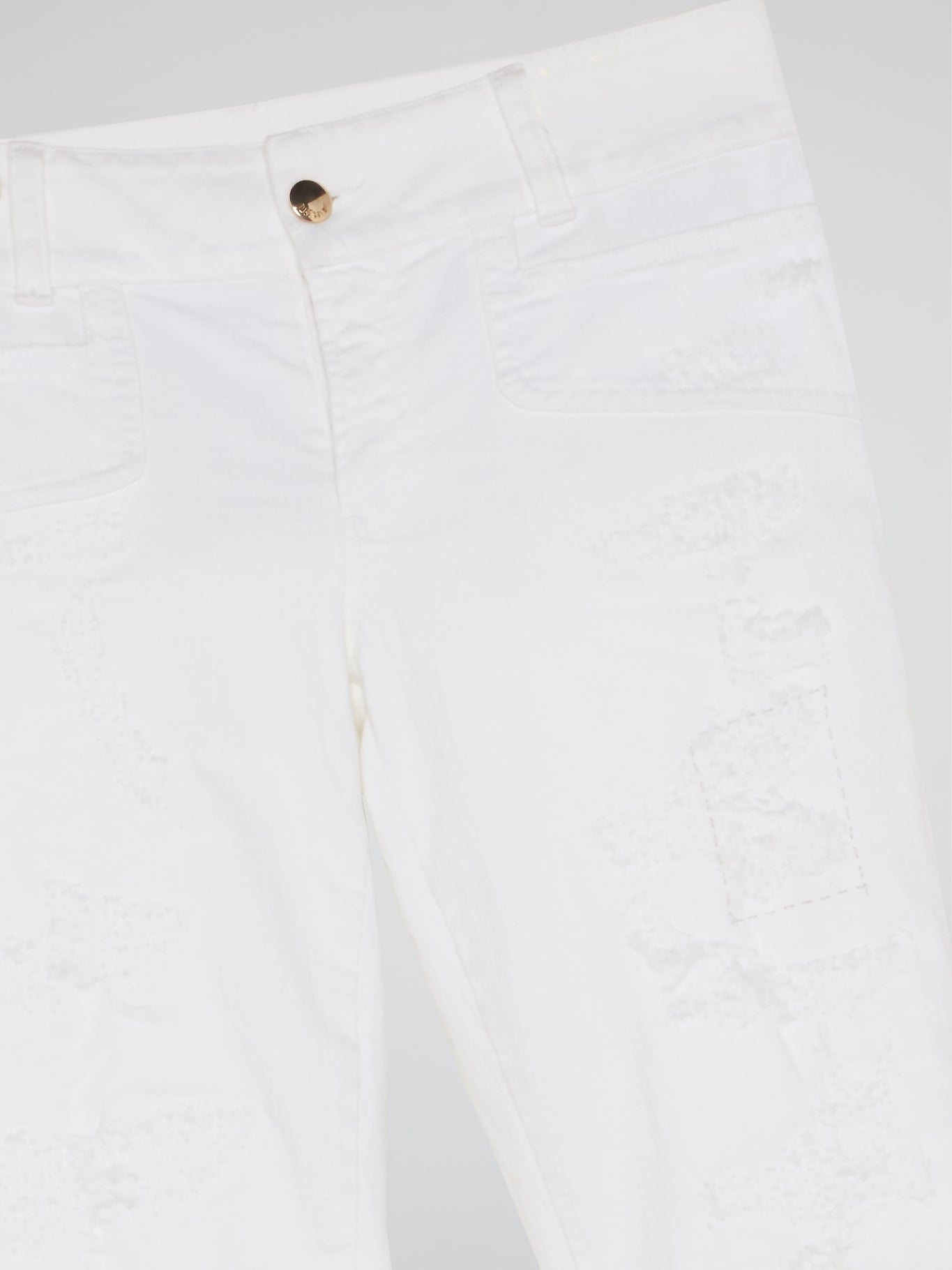 White Contrast Hem Pants