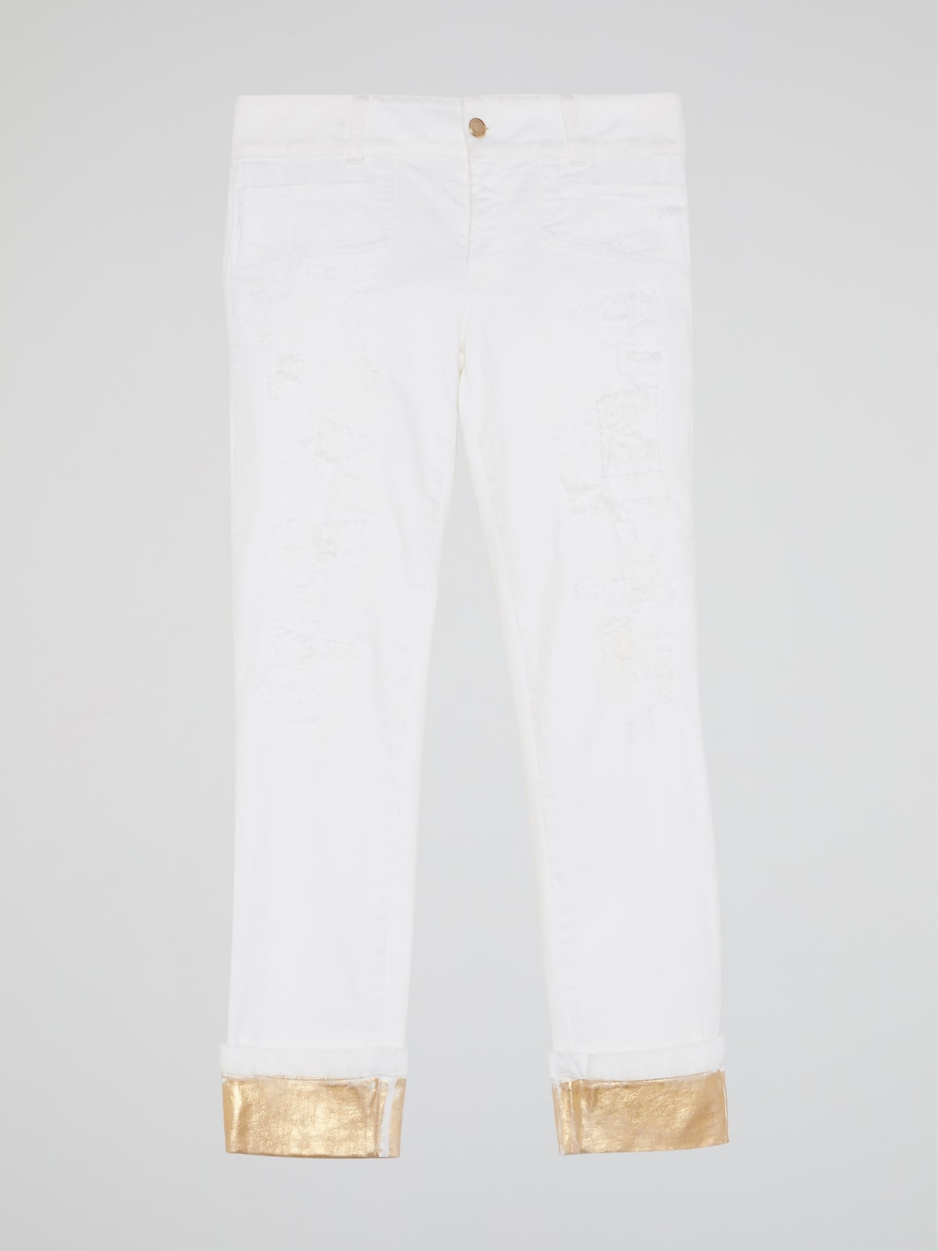 White Contrast Hem Pants