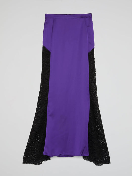 Purple Lace Panel Flared Maxi Skirt