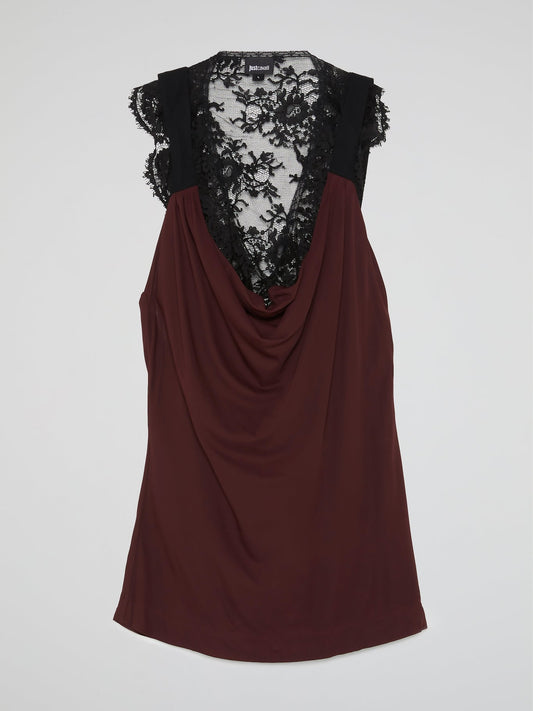 Burgundy Lace Panel Cowl Neck Top