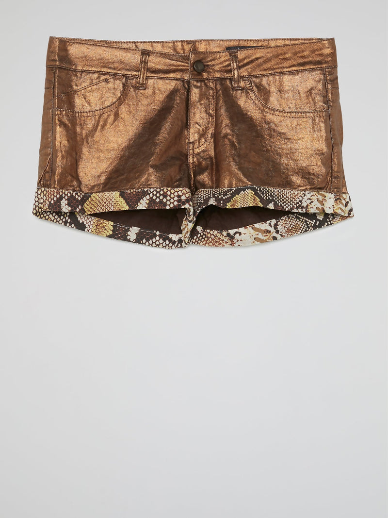 Snake Print Hem Rustic Shorts