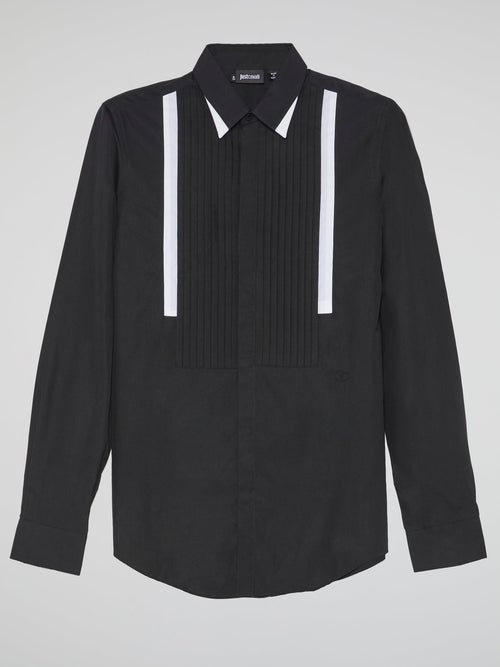 Black Pleated Bib Shirt