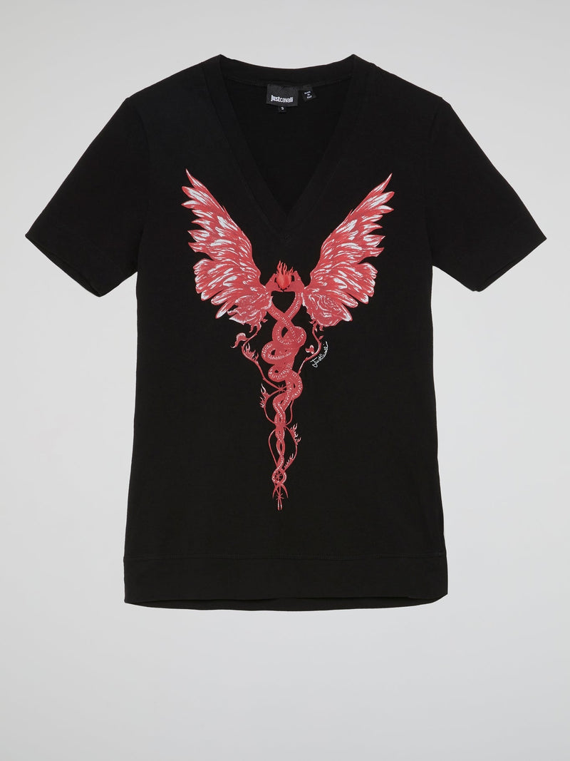 Black Printed V-Neck T-Shirt