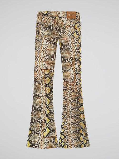 Snake Print Bell Bottom Pants