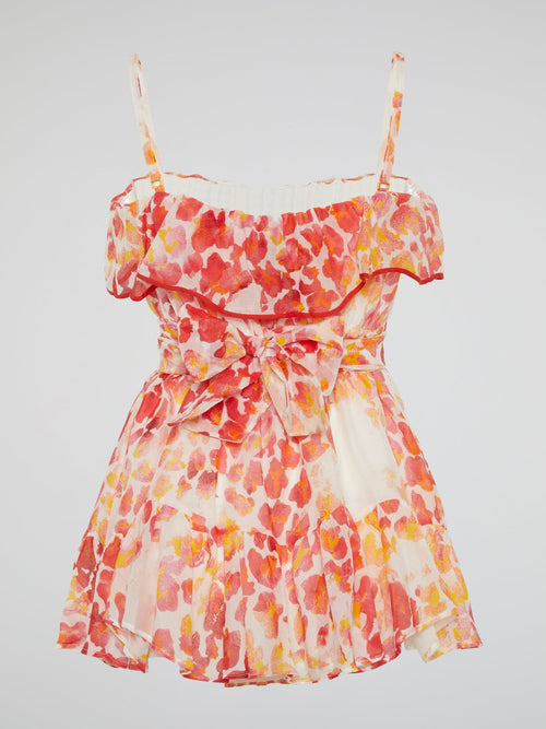 Orange Printed Frill Detail Top