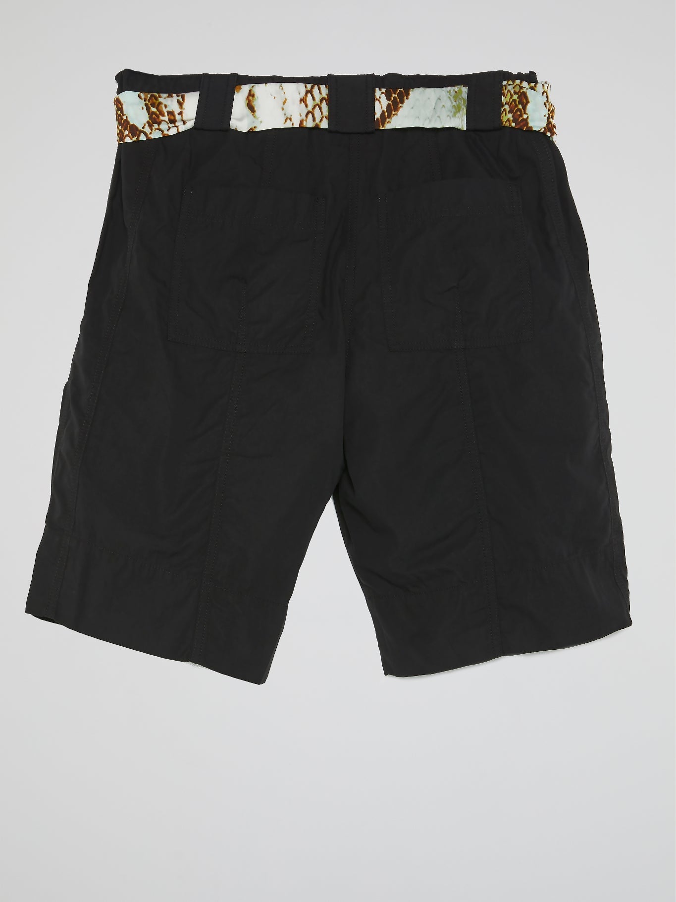 Black Snake Print Belted Shorts