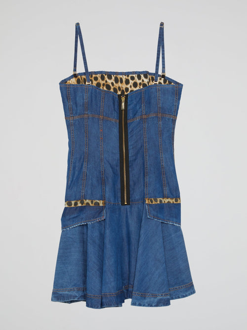 Blue Flared Denim Dress