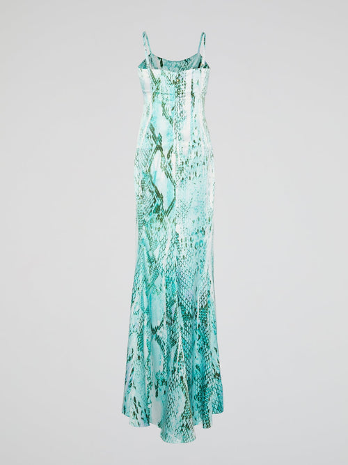 Green Reptile Print Sleeveless Long Dress