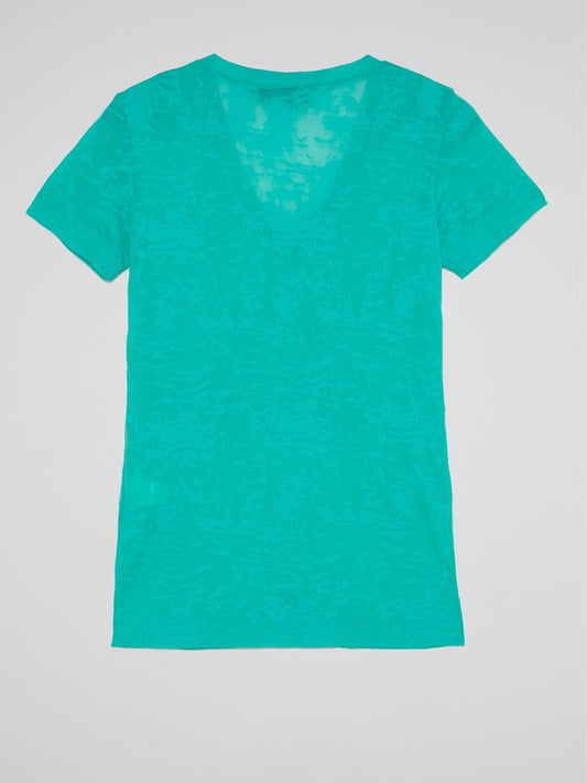 Turquoise Embellished V-Neck T-Shirt