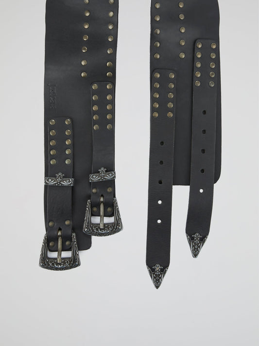 Black Multi-Buckle Studded Belt