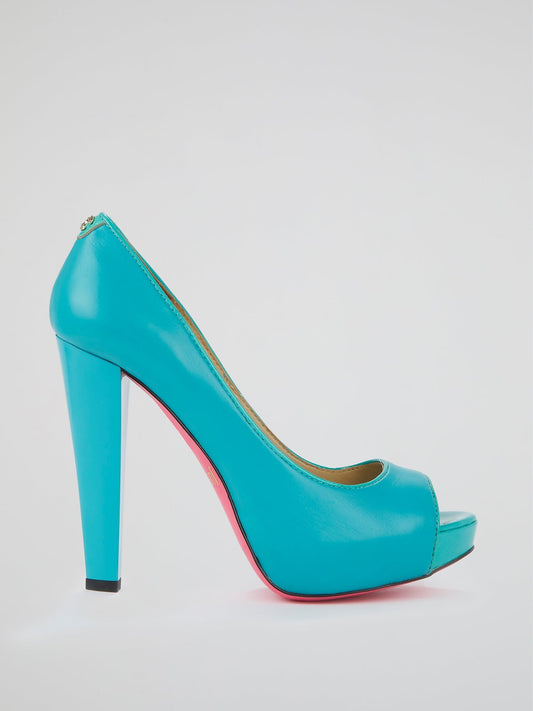 Turquoise Peep-Toe Pumps