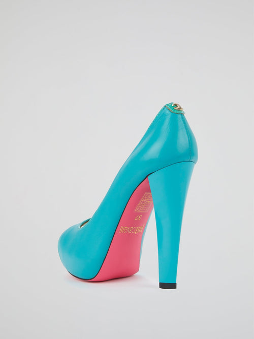 Turquoise Peep-Toe Pumps