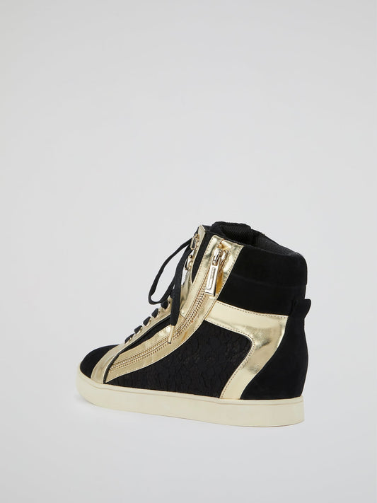 Gold Panel High-Top Sneakers