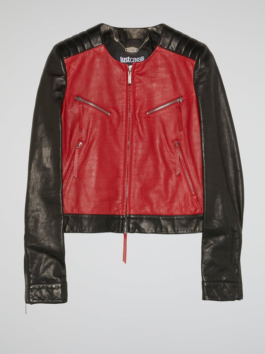 Colour Block Leather Jacket