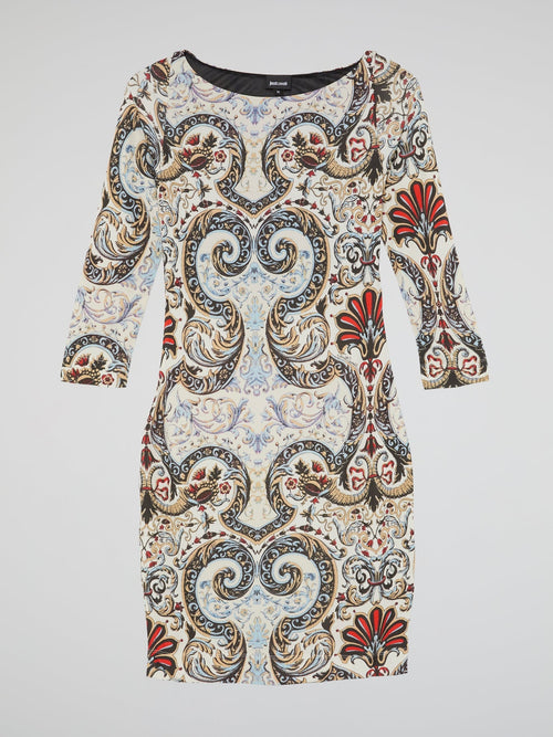 Paisley Print Bateau Neck Dress