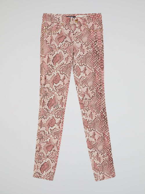 Pink Snake Print Jeans