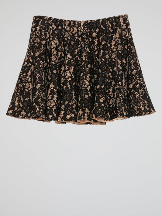 Black Lace Pleated Mini Skirt