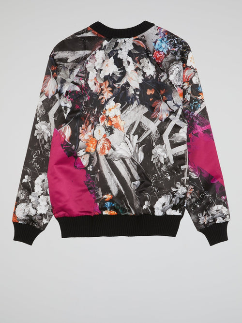 Floral Print Ribbed Trim Sweatshirt