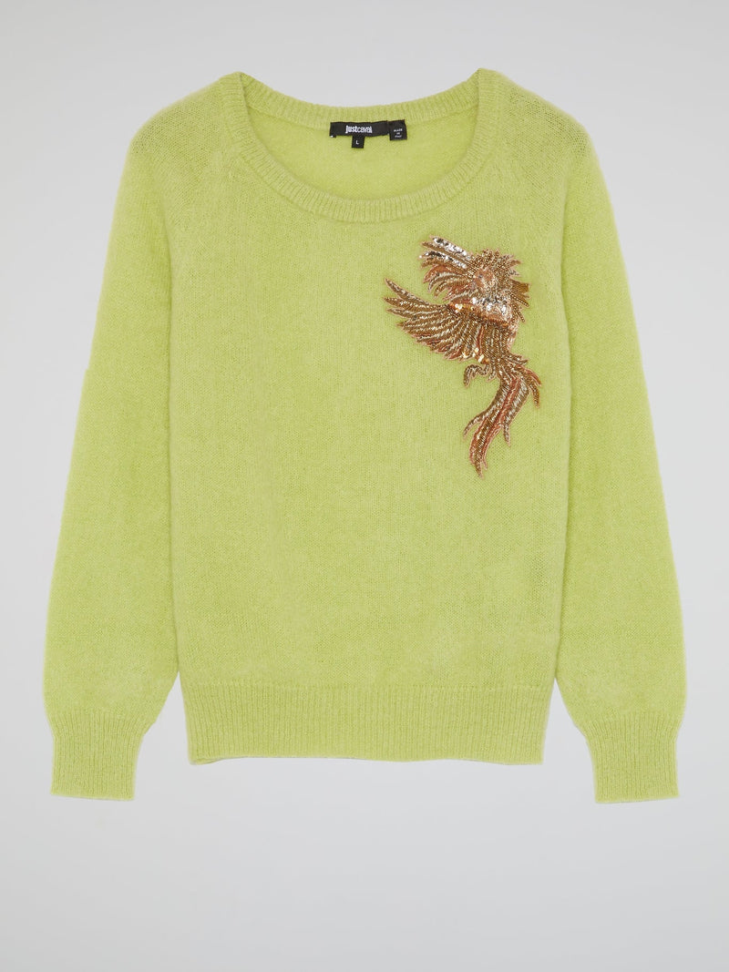 Green Embellished Knit Sweater