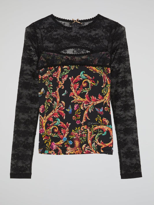 Paisley Print Lace Panel Top