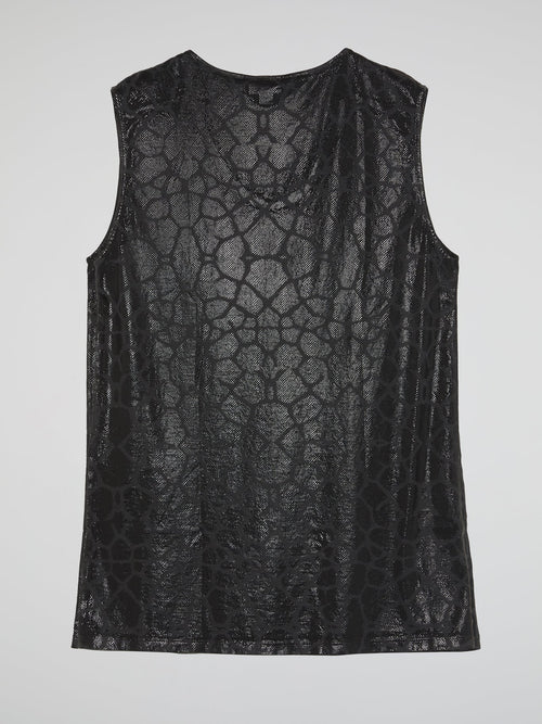 Black Reptilian Sleeveless Top