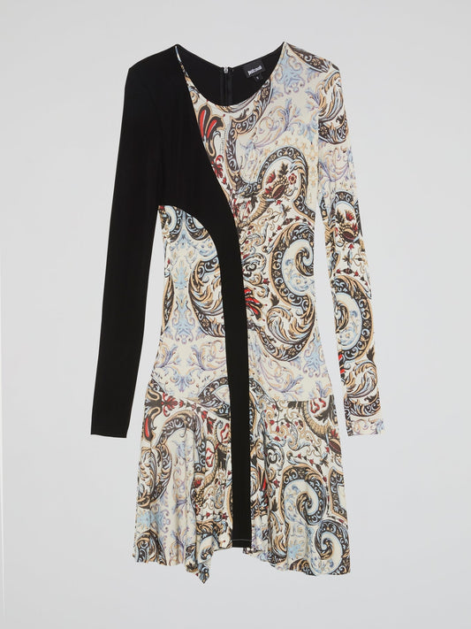 Paisley Print Panel Flared Dress