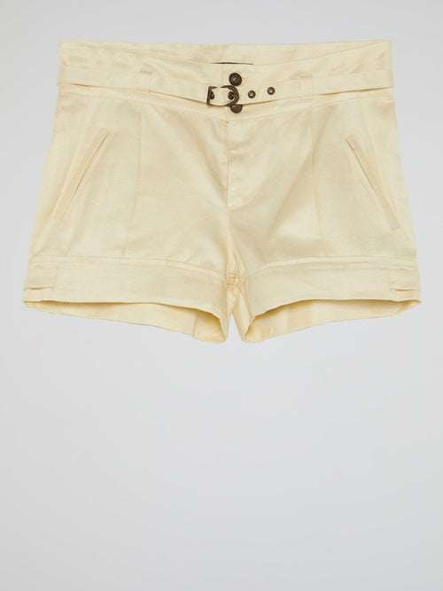 Beige Belted Mini Shorts