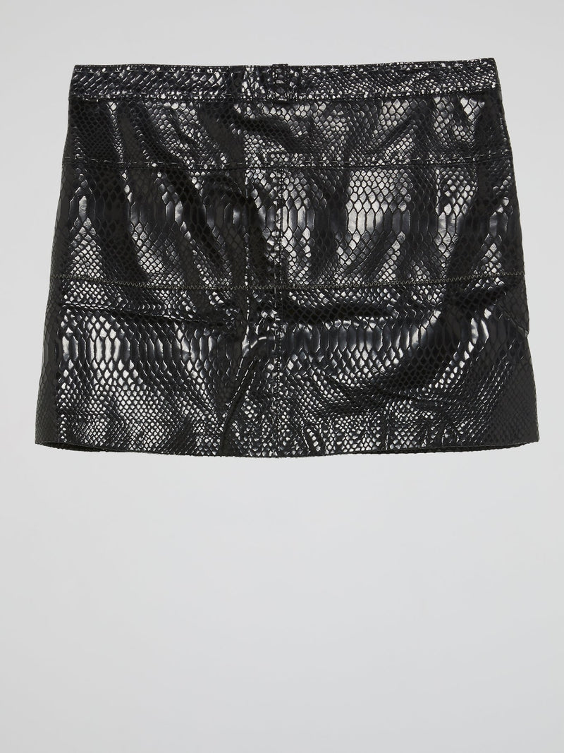 Black Snake Effect Leather Mini Skirt