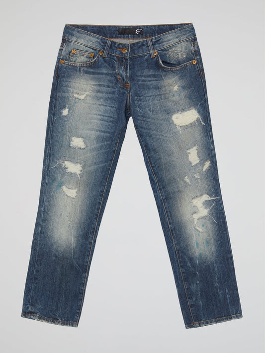 Blue Distressed Capri Jeans