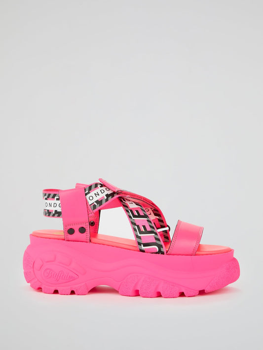 Neon Pink Cross Strap Sandals