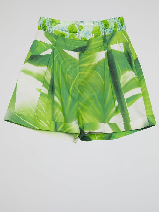 Green Contrast Waist Shorts