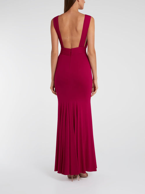 Burgundy Portrait Neckline Maxi Dress