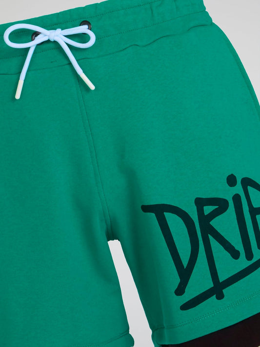 Green Overlay Hem Shorts
