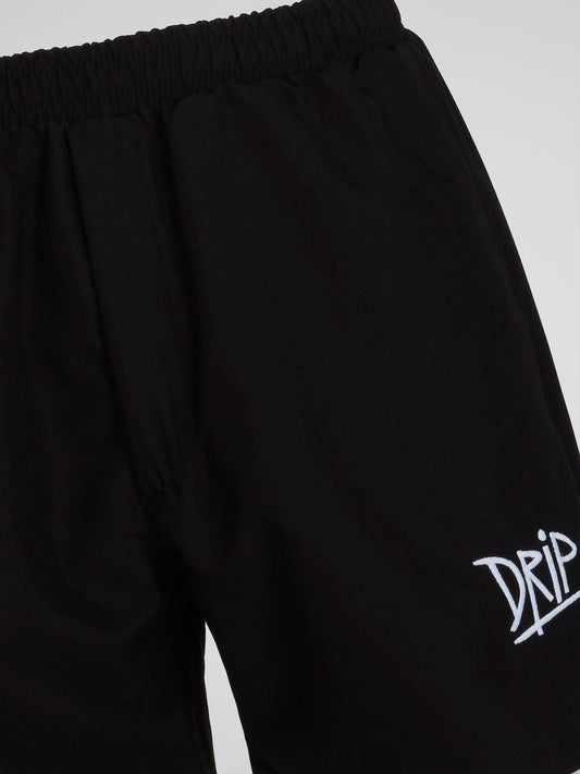 Black Elasticized Waistband Shorts