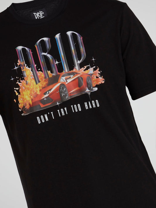 Black Graphic Print Statement T-Shirt