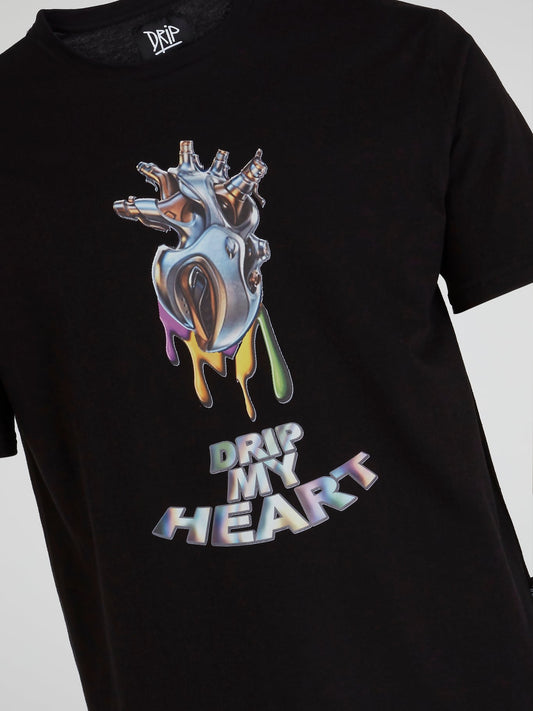 Drip My Heart Black Crewneck T-Shirt