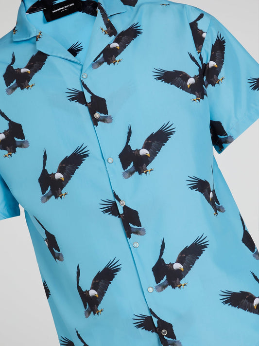 Eagle All Over Print Satin Shirt