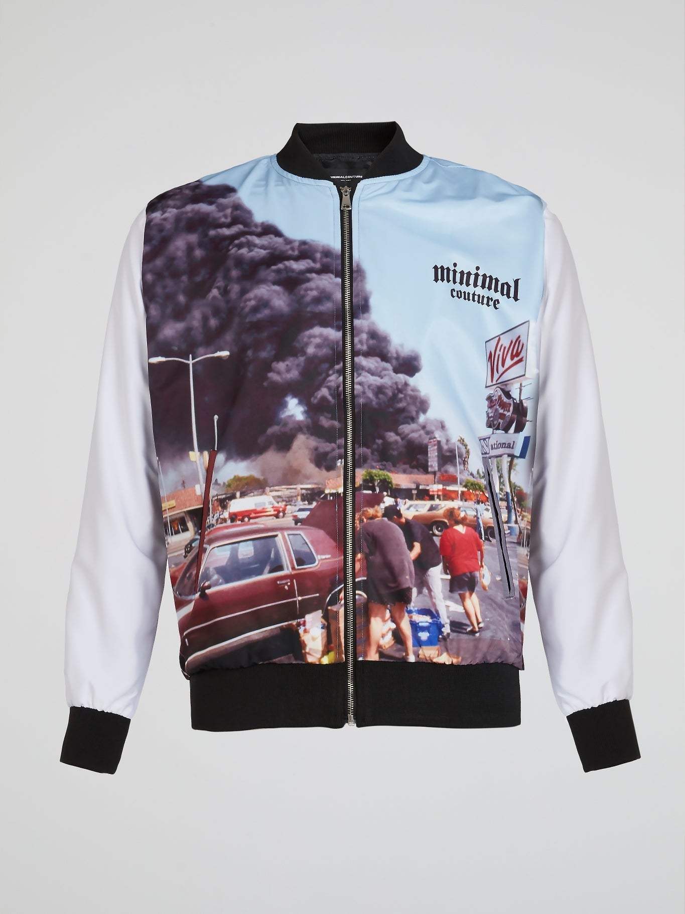 Graphic Print Satin Bomber Jacket